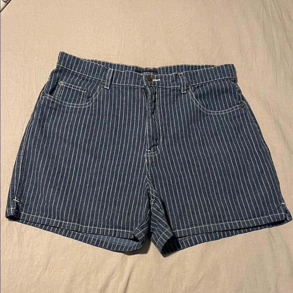VINTAGE BILL BLASS high waisted Striped Blue Denim Women Shorts